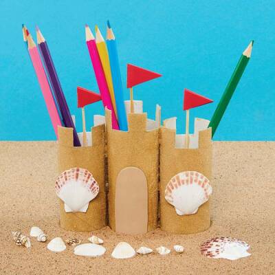 Cardboard Tube Sandcastle Pen Pot craft activity