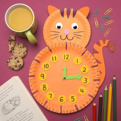 Paper Plate Cat Clock craft activity