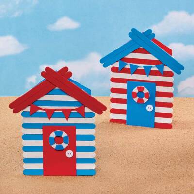 Pop Stick Beach Hut Cards craft activity