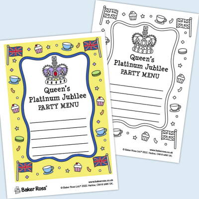 Queen’s Platinum Jubilee Party Menu craft activity