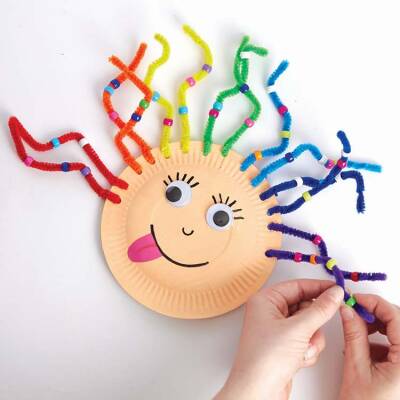 Rainbow Pipe Cleaner Hair Threading craft activity