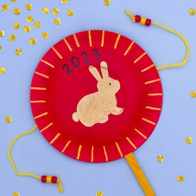 Year of the Rabbit Paper Plate Drum craft activity