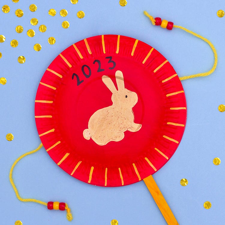 Year of the Rabbit Paper Plate Drum craft activity