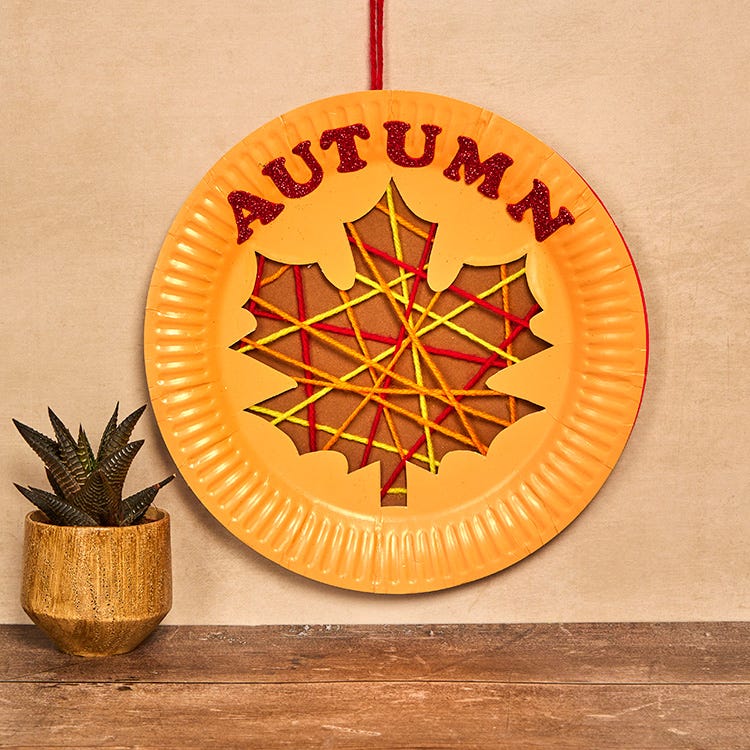 Hanging Paper Plate Leaf Decoration craft activity